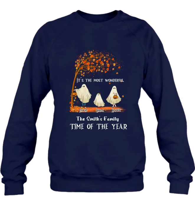 Personalized Halloween Ghost Family Shirt/Hoodie - Halloween Gift For Couple/Family - Up to 6 People With 3 Pets - It's The Most Wonderful Time Of The Year