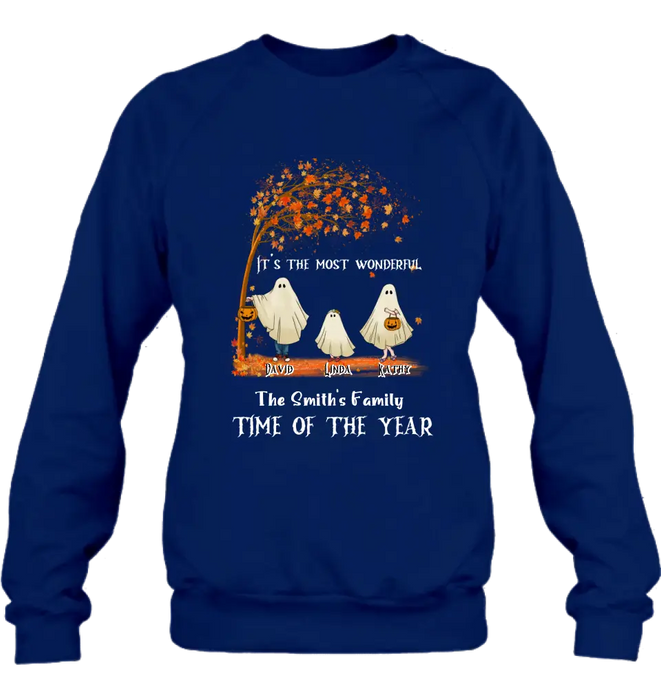 Personalized Halloween Ghost Family Shirt/Hoodie - Halloween Gift For Couple/Family - Up to 6 People With 3 Pets - It's The Most Wonderful Time Of The Year