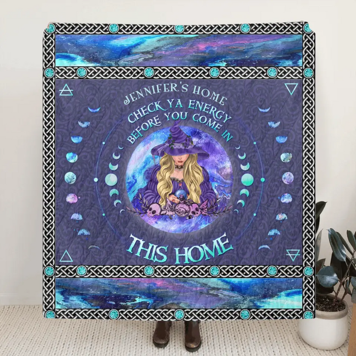 Personalized Witch Fleece Throw Blanket/Quilt - Halloween Gift Idea For Witch Lovers - Check Ya Energy Before You Come In This Home