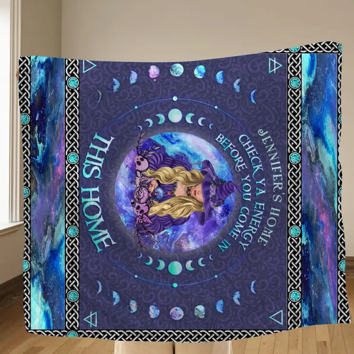 Personalized Witch Fleece Throw Blanket/Quilt - Halloween Gift Idea For Witch Lovers - Check Ya Energy Before You Come In This Home