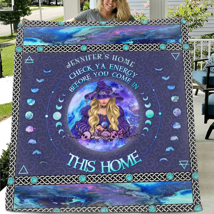 Personalized Witch Fleece Throw Blanket/Quilt - Halloween Gift Idea For Witch Lovers - Check Ya Energy Before You Come In This Home