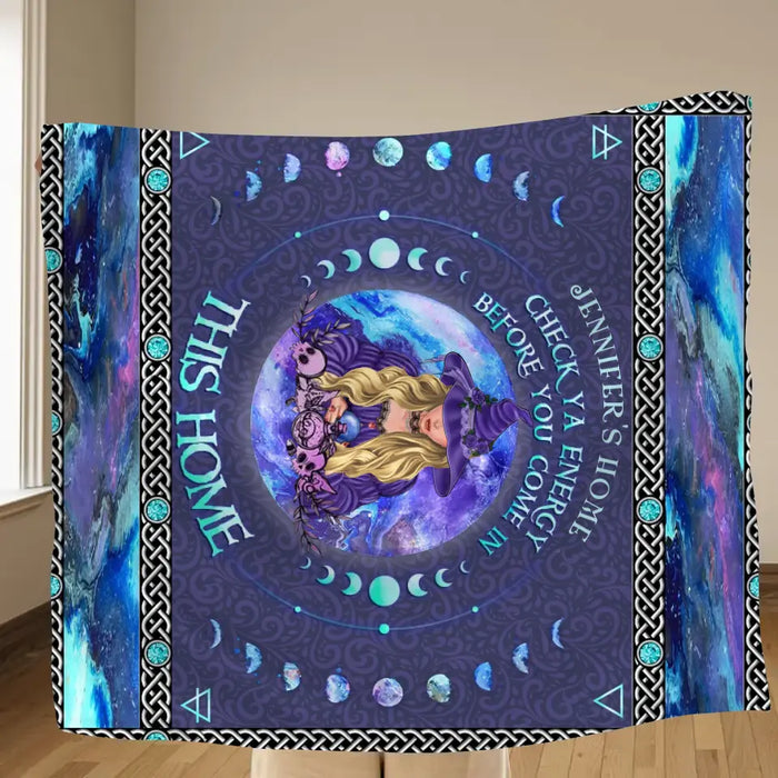 Personalized Witch Fleece Throw Blanket/Quilt - Halloween Gift Idea For Witch Lovers - Check Ya Energy Before You Come In This Home