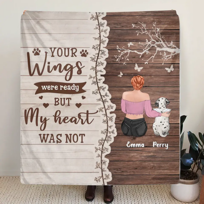 Personalized Memorial Pet Pillow Cover/Quilt/Fleece Throw Blanket - Up to 3 Dogs/Cats - Memorial Gift Idea for Dog/Cat Owners - Your Wings Were Ready But My Heart Was Not
