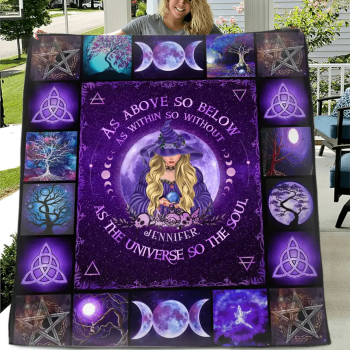 Personalized Witch Fleece Throw Blanket/Quilt - Halloween Gift Idea For Witch Lovers - As Above So Below As Within So Without
