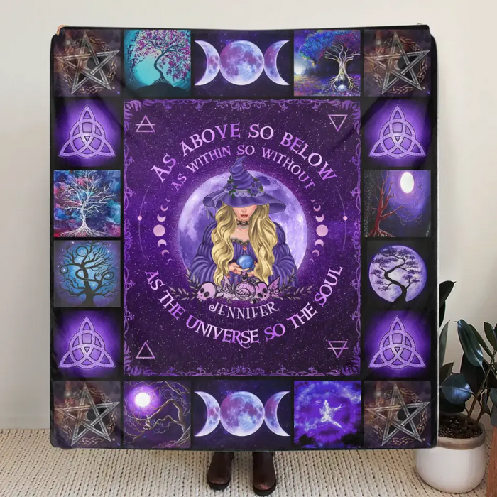 Personalized Witch Fleece Throw Blanket/Quilt - Halloween Gift Idea For Witch Lovers - As Above So Below As Within So Without
