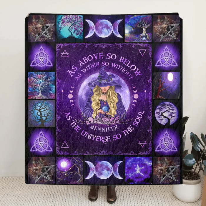 Personalized Witch Fleece Throw Blanket/Quilt - Halloween Gift Idea For Witch Lovers - As Above So Below As Within So Without