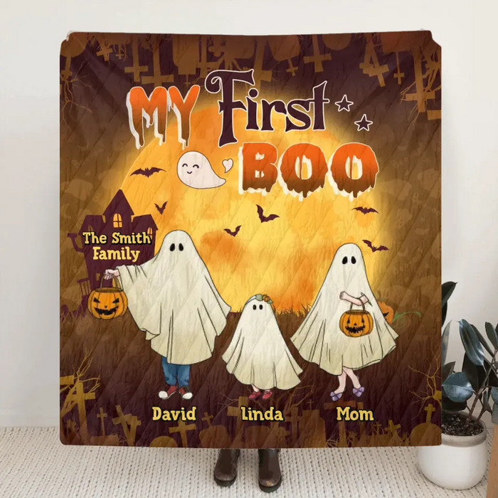 Personalized 1st Halloween Fleece Throw Blanket/Quilt - Gift Idea For Halloween/Family - My First Boo