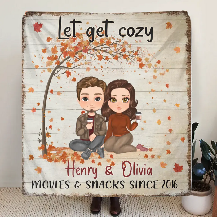 Personalized Autumn Couple Fleece Throw Blanket/Quilt - Gift Idea For Couple/Husband & Wife - Let Get Cozy