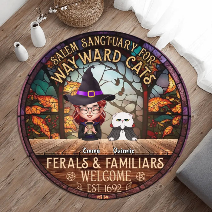 Personalized Witch Round Rug - Single/Couple with Up to 6 Cats/Dogs - Gift Idea For Halloween/Wicca Decor/Pagan Decor - Salem Sanctuary For Wayward Cats