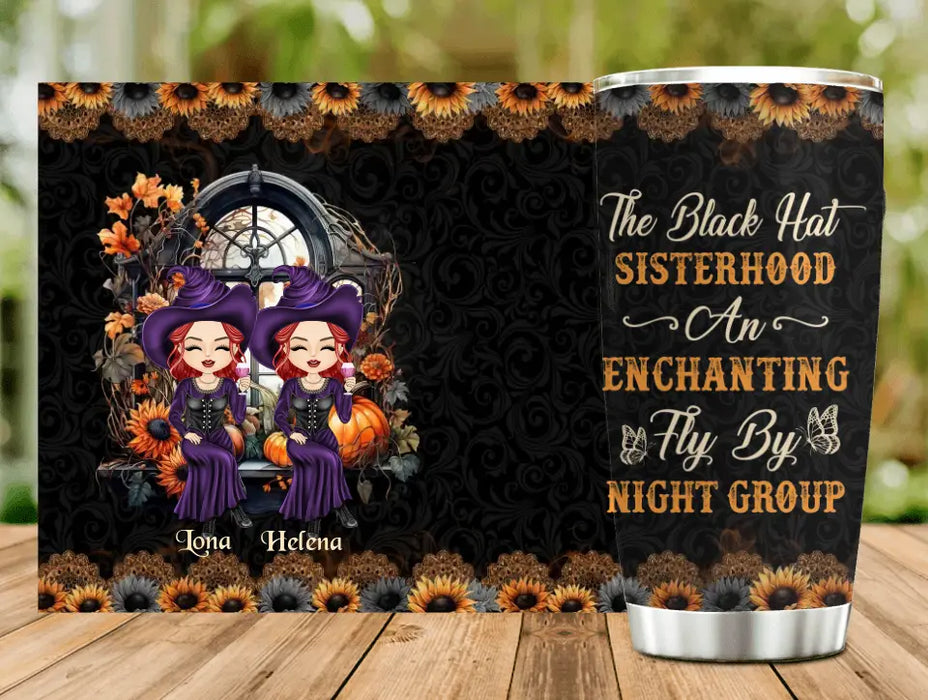 Personalized Witch Tumbler - Gift Idea For Halloween/Witch Lovers/Besties - Up to 5 Girls - The Black Hat Sisterhood An Enchanting Fly By Night Group