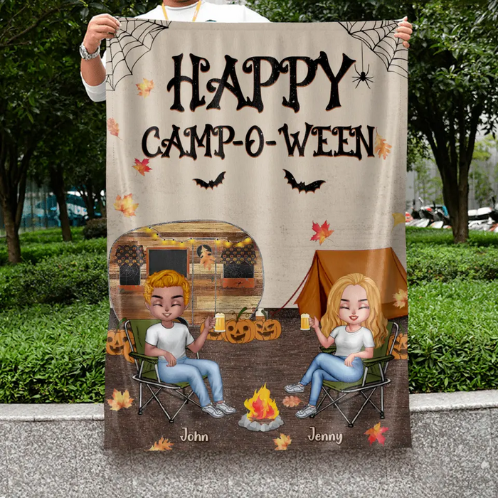 Personalized Halloween Camping Flag Sign - Up to 7 People - Halloween/Autumn Gift Idea for Camping Lovers/Couple/Friends - Happy Camp-O-Ween