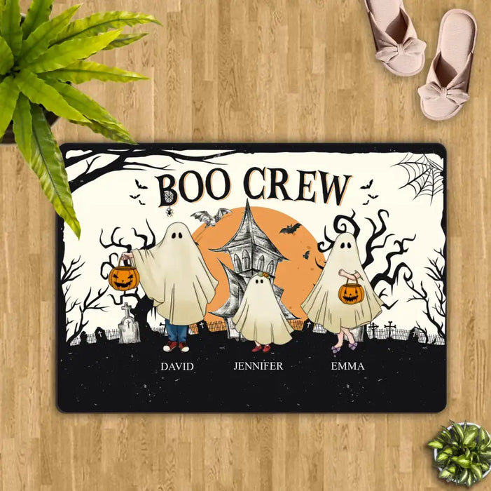 Personalized Family Doormat - Up to 6 People & 3 Pets - Halloween Gift Idea for Family - Boo Crew