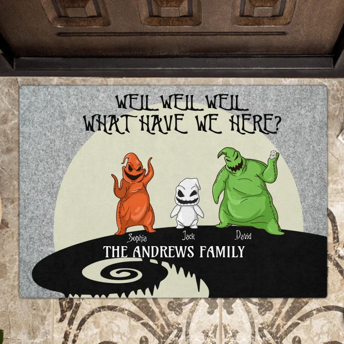 Personalized Oogie Boogie Family Doormat - Up to 3 Kids - Funny Halloween Gift Idea For Family - Well Well Well What Have We Here