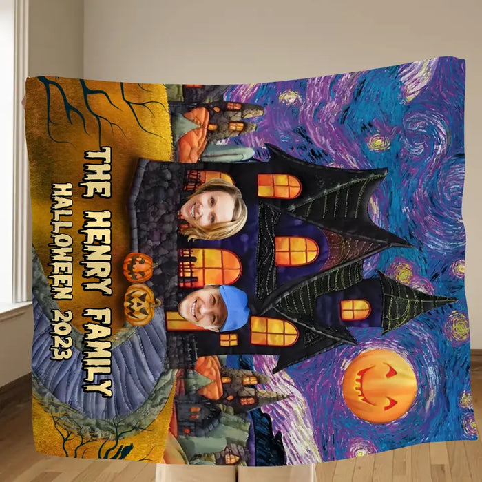 Personalized Halloween Family Quilt/Fleece Throw Blanket - Upload Up to 9 Photos - Gift Idea For Halloween/Family - Halloween 2023