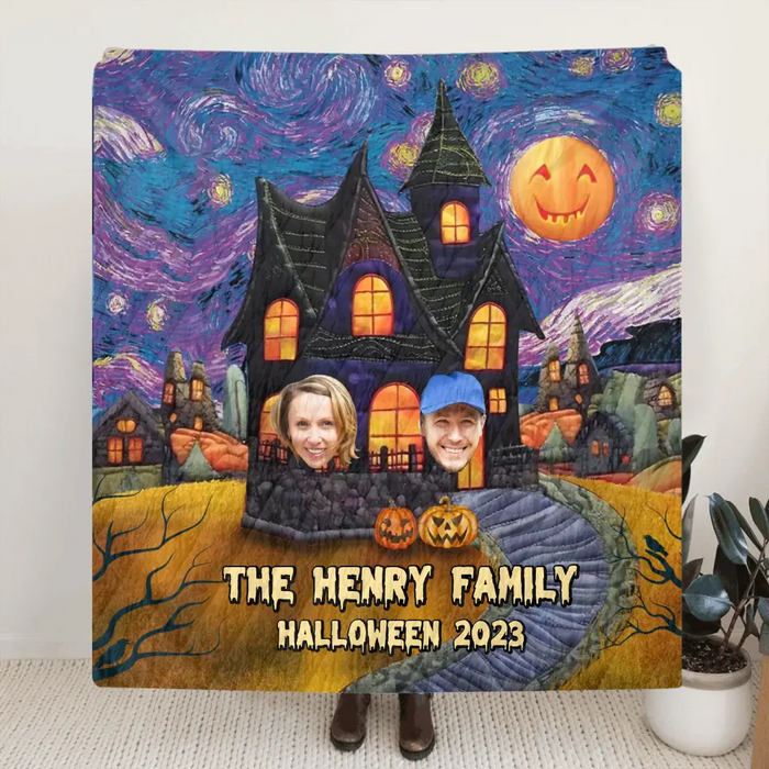 Personalized Halloween Family Quilt/Fleece Throw Blanket - Upload Up to 9 Photos - Gift Idea For Halloween/Family - Halloween 2023