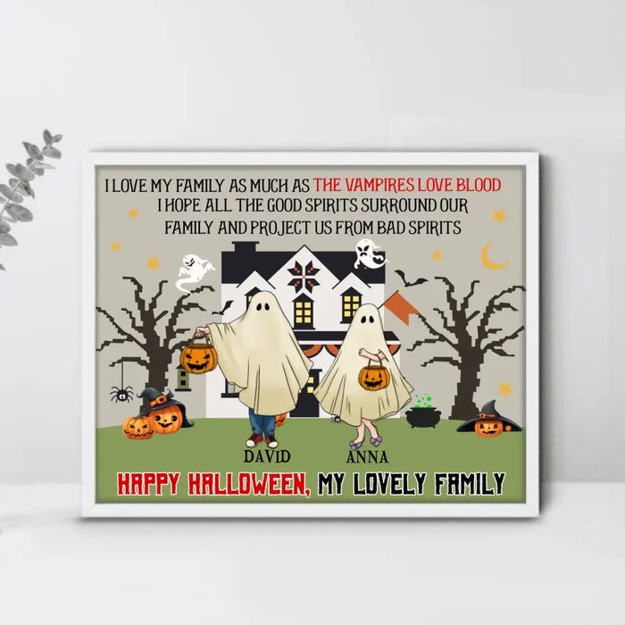 Personalized Halloween Ghost Family Poster - Halloween Gift For Couple/Family - Up to 5 People With 4 Pets - I Love My Family