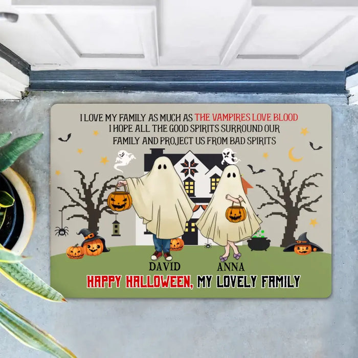 Personalized Halloween Ghost Family Doormat - Halloween Gift For Couple/Family - Up to 5 People With 4 Pets - I Love My Family