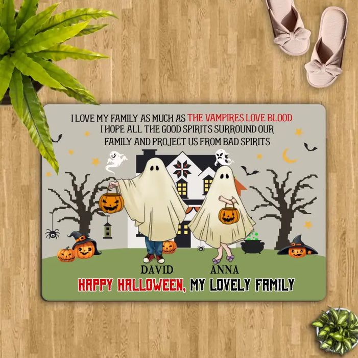 Personalized Halloween Ghost Family Doormat - Halloween Gift For Couple/Family - Up to 5 People With 4 Pets - I Love My Family