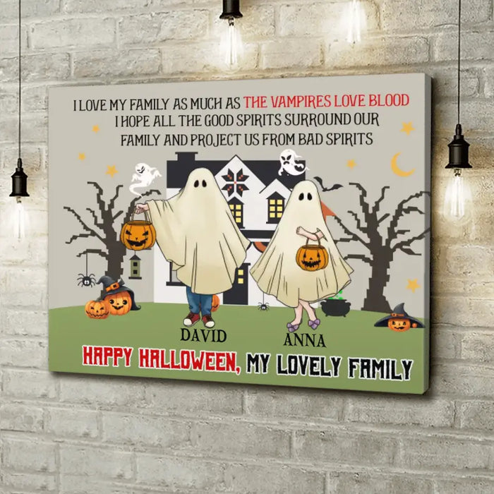 Personalized Halloween Ghost Family Canvas - Halloween Gift For Couple/Family - Up to 5 People With 4 Pets - I Love My Family