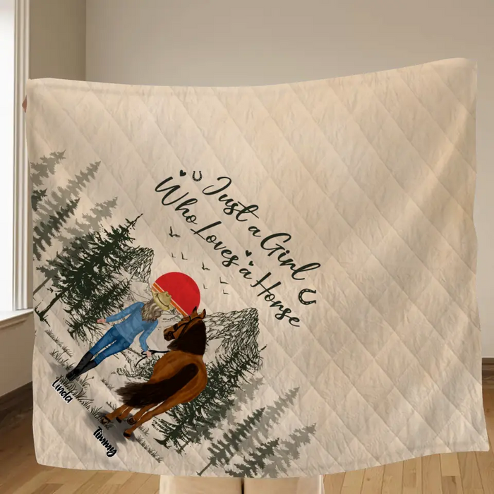 Personalized Horse Girl Fleece Throw Blanket/Quilt - Gift Idea For Horse Lovers - Up To 6 Horses - Just A Girl Who Loves A House