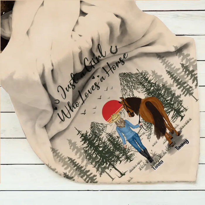 Personalized Horse Girl Fleece Throw Blanket/Quilt - Gift Idea For Horse Lovers - Up To 6 Horses - Just A Girl Who Loves A House