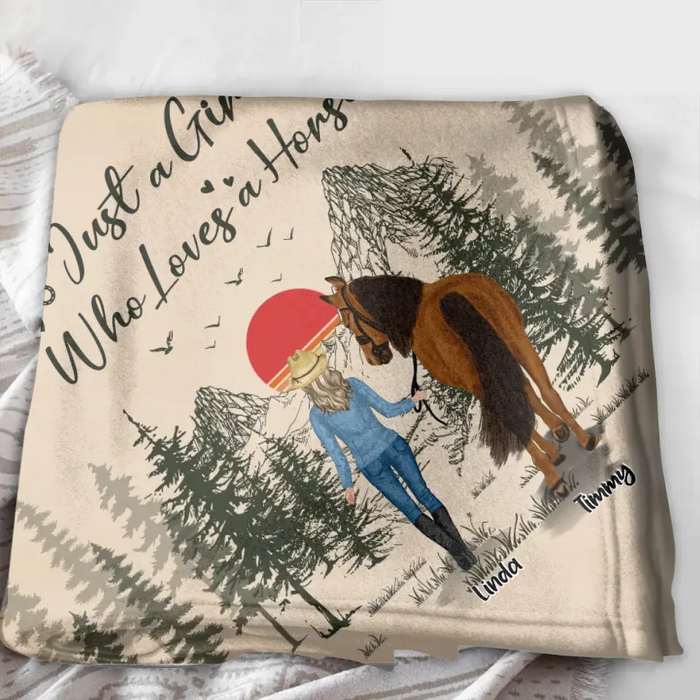Personalized Horse Girl Fleece Throw Blanket/Quilt - Gift Idea For Horse Lovers - Up To 6 Horses - Just A Girl Who Loves A House