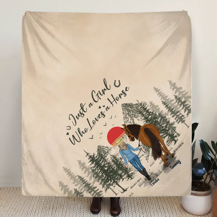Personalized Horse Girl Fleece Throw Blanket/Quilt - Gift Idea For Horse Lovers - Up To 6 Horses - Just A Girl Who Loves A House
