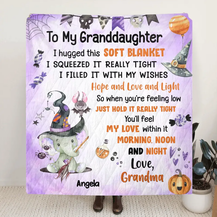 Personalized Halloween Granddaughter Fleece Throw Blanket/Quilt/Pillow Cover - Gift Idea For Halloween From Grandma