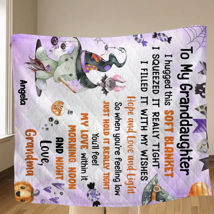 Personalized Halloween Granddaughter Fleece Throw Blanket/Quilt/Pillow Cover - Gift Idea For Halloween From Grandma