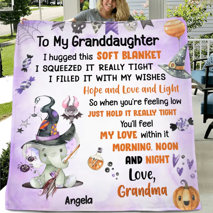 Personalized Halloween Granddaughter Fleece Throw Blanket/Quilt/Pillow Cover - Gift Idea For Halloween From Grandma