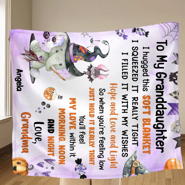 Personalized Halloween Granddaughter Fleece Throw Blanket/Quilt/Pillow Cover - Gift Idea For Halloween From Grandma