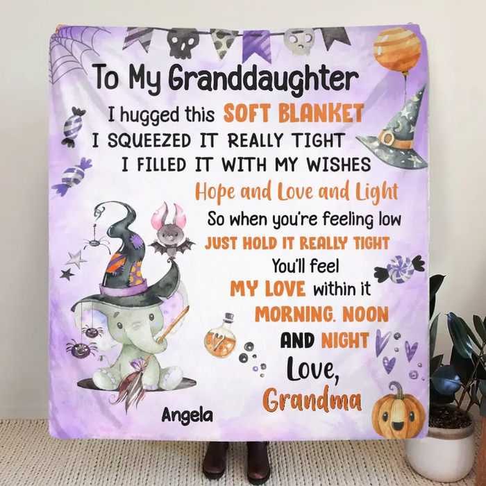 Personalized Halloween Granddaughter Fleece Throw Blanket/Quilt/Pillow Cover - Gift Idea For Halloween From Grandma