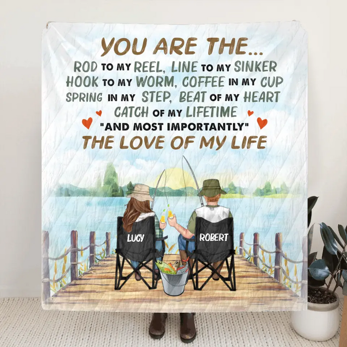 Personalized Fishing Couple Fleece Throw Blanket/Quilt - Gift Idea for Couple - You Are The Rod To My Reel