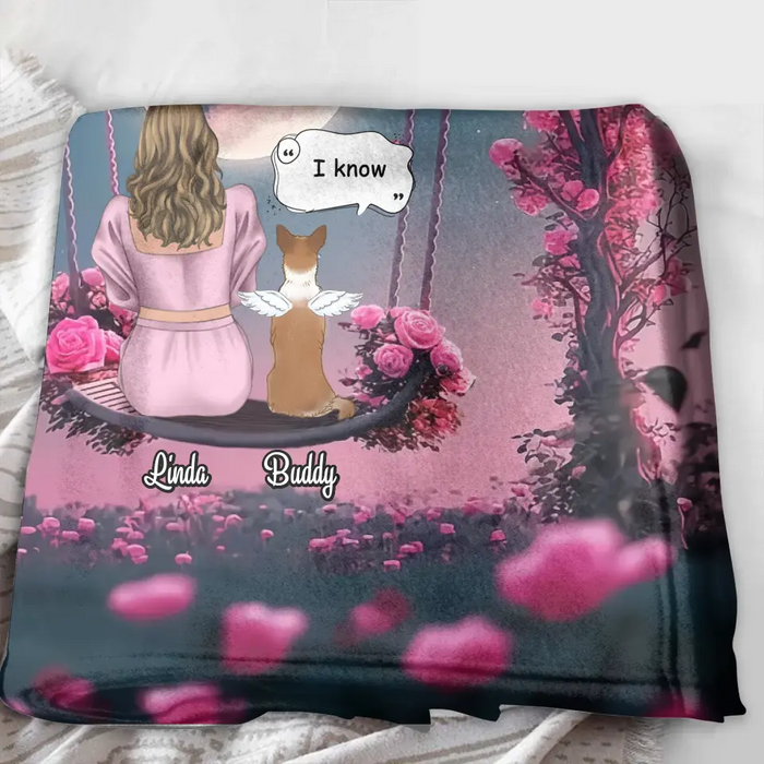 Custom Memorial Dog Mom Quilt/Fleece Throw Blanket - Up to 4 Dogs - Memorial Gift Idea For Dog Owners - I Wish The Rainbow Bridge Had Visiting Hours