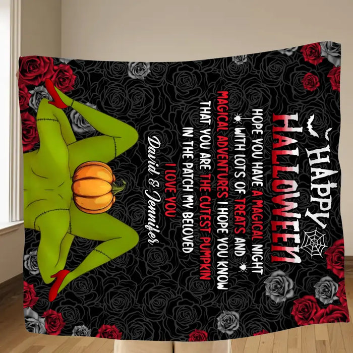 Personalized Halloween Fleece Throw Blanket/Quilt - Gift Idea For Couple/ Halloween - Happy Halloween