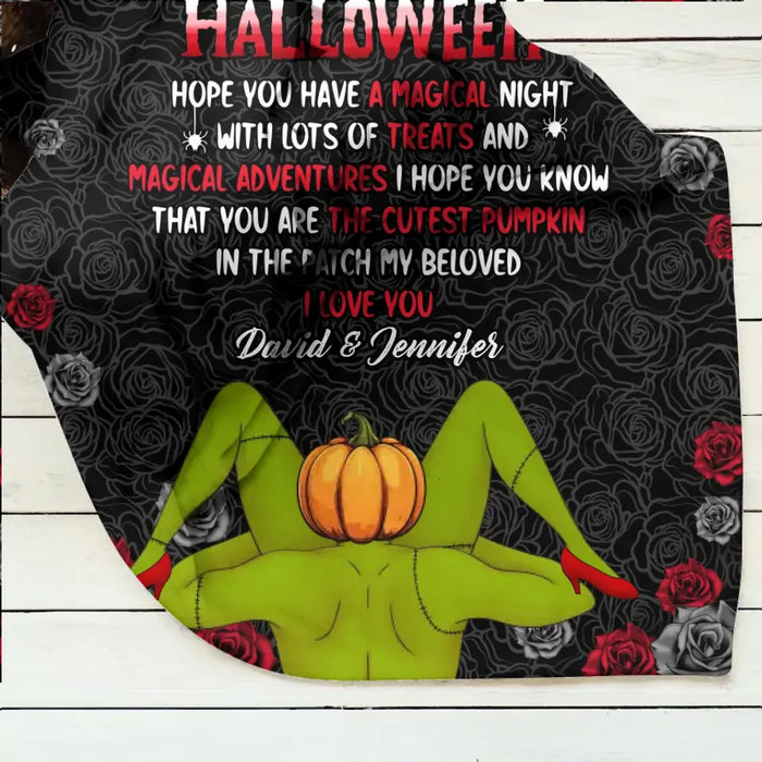 Personalized Halloween Fleece Throw Blanket/Quilt - Gift Idea For Couple/ Halloween - Happy Halloween
