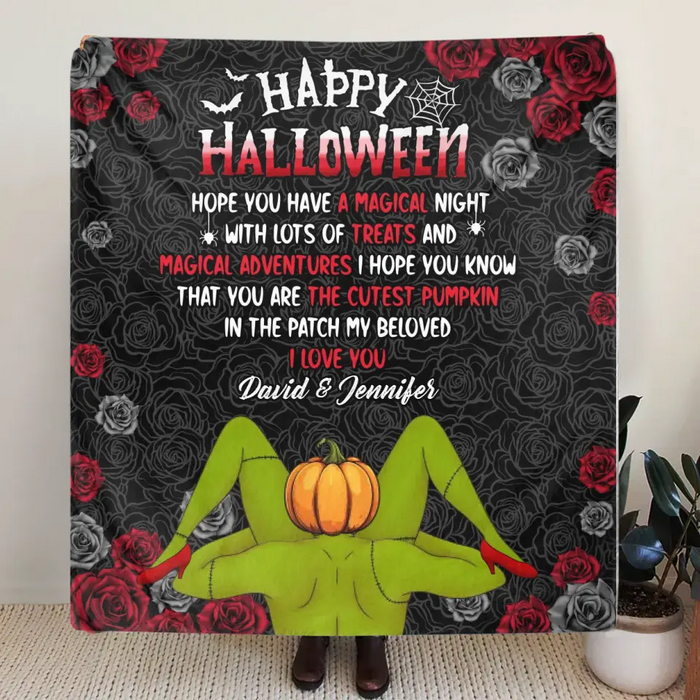 Personalized Halloween Fleece Throw Blanket/Quilt - Gift Idea For Couple/ Halloween - Happy Halloween