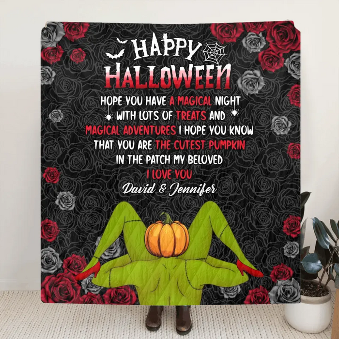 Personalized Halloween Fleece Throw Blanket/Quilt - Gift Idea For Couple/ Halloween - Happy Halloween