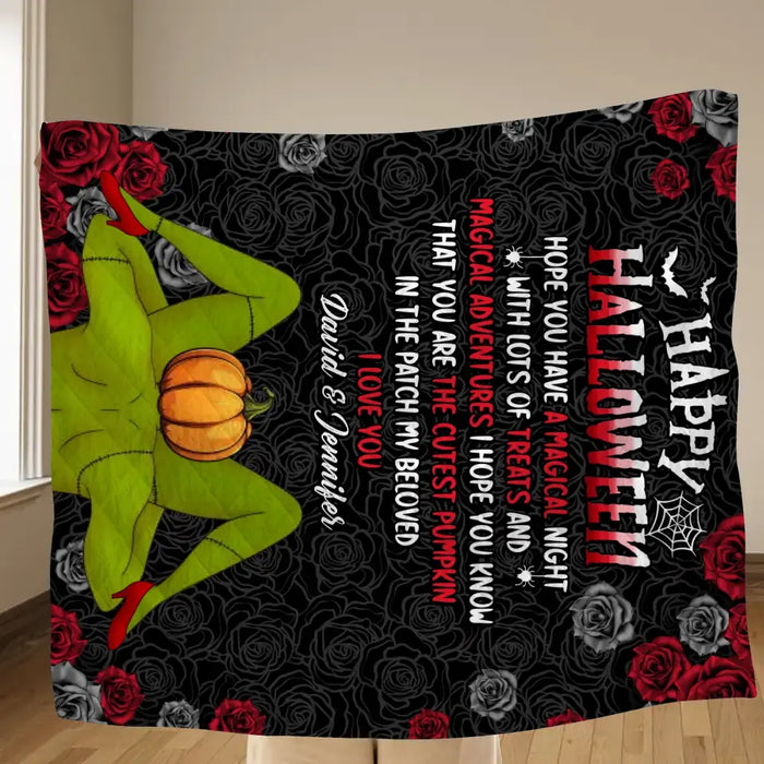 Personalized Halloween Fleece Throw Blanket/Quilt - Gift Idea For Couple/ Halloween - Happy Halloween