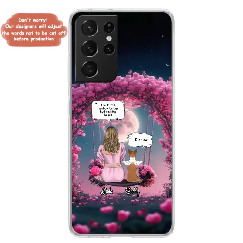 Custom Memorial Dog Mom Phone Case - Upto 4 Dogs - Memorial Gift Idea For Dog Owners - I Wish The Rainbow Bridge Had Visiting Hours - Case For iPhone/Samsung