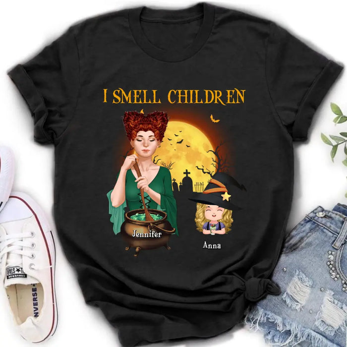 Personalized Grandma Witch Shirt/Hoodie - Halloween Gift Idea For Grandma/Mother - Woman With Up to 6 Kids - I Smell Children