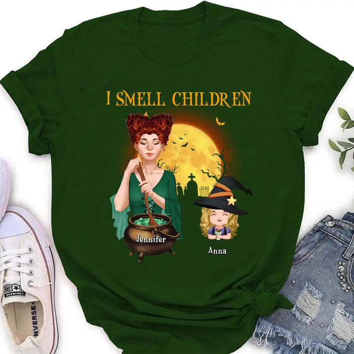 Personalized Grandma Witch Shirt/Hoodie - Halloween Gift Idea For Grandma/Mother - Woman With Up to 6 Kids - I Smell Children