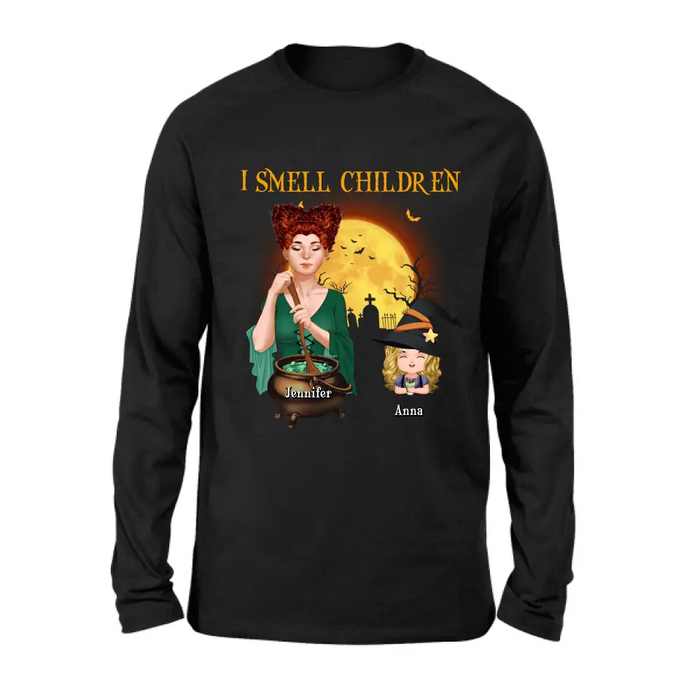 Personalized Grandma Witch Shirt/Hoodie - Halloween Gift Idea For Grandma/Mother - Woman With Up to 6 Kids - I Smell Children