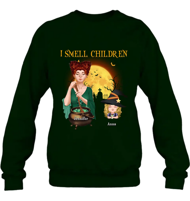 Personalized Grandma Witch Shirt/Hoodie - Halloween Gift Idea For Grandma/Mother - Woman With Up to 6 Kids - I Smell Children