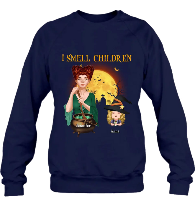 Personalized Grandma Witch Shirt/Hoodie - Halloween Gift Idea For Grandma/Mother - Woman With Up to 6 Kids - I Smell Children