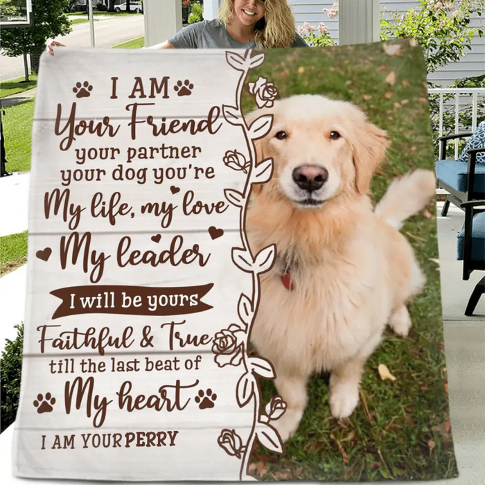 Custom Memorial Dog Fleece Throw Blanket/Quilt- Upload Photo- Memorial Gift Idea for Dog Owners - I Am Your Friend Your Partner Your Dog