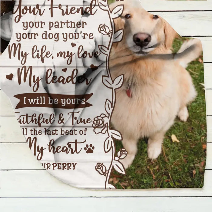 Custom Memorial Dog Fleece Throw Blanket/Quilt- Upload Photo- Memorial Gift Idea for Dog Owners - I Am Your Friend Your Partner Your Dog