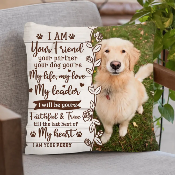 Custom Memorial Dog Pillow Cover/Fleece Throw Blanket/Quilt - Upload Photo- Memorial Gift Idea for Dog Owners - I Am Your Friend Your Partner Your Dog