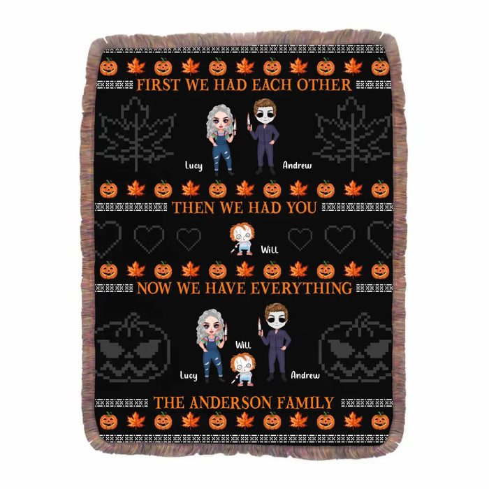 Personalized Horror Family Fringe Blanket - Couple With Kids - Gift Idea For Halloween - Now We Have Everything
