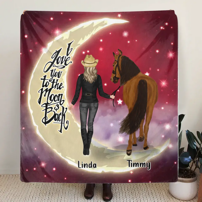 Personalized Horse Girl Pillow Cover/Fleece Throw Blanket/Quilt - Christmas  Gift Idea for Horse Lovers - I Love You To The Moon & Back